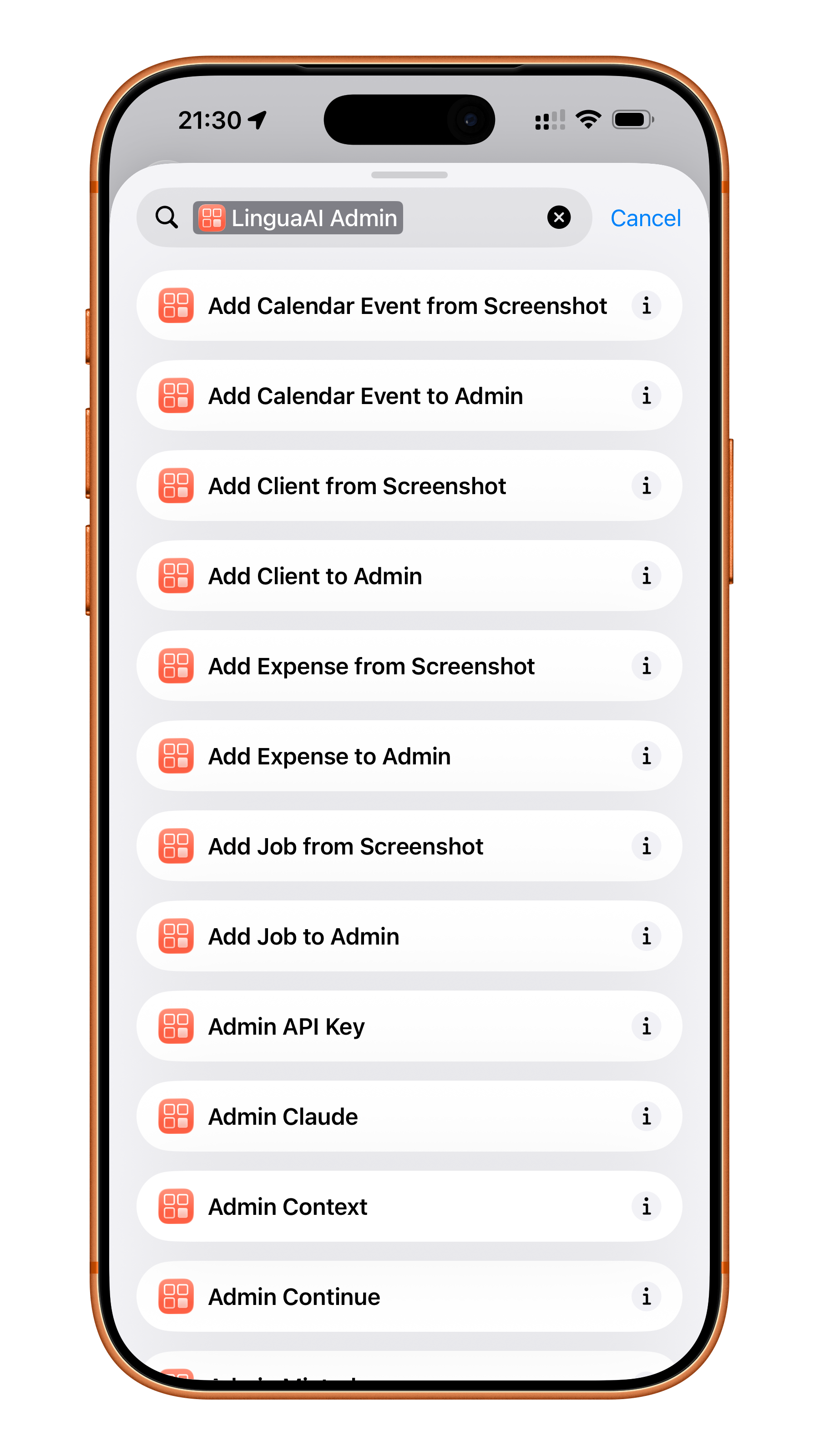 Admin app intents