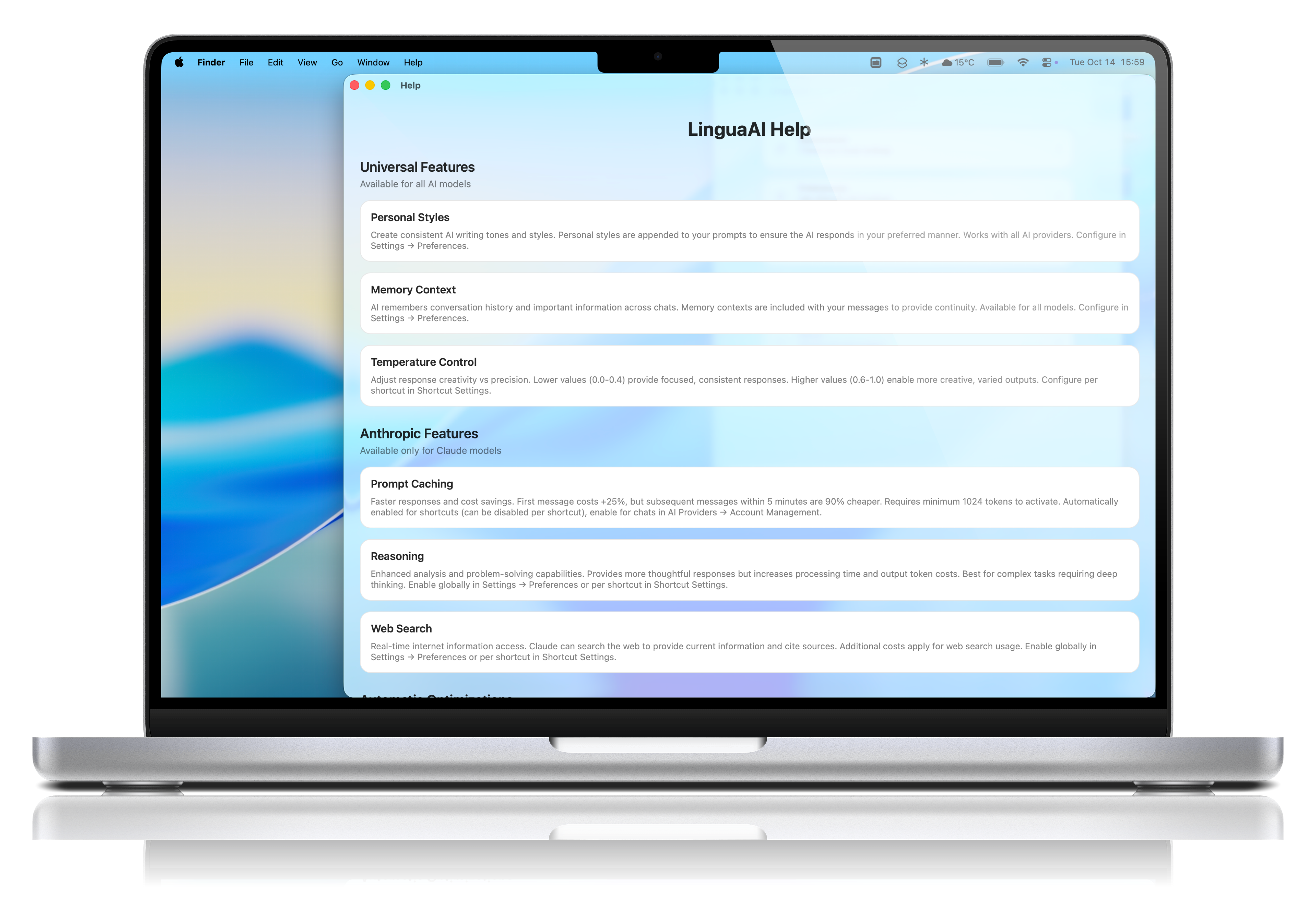 LinguaAI Help Window